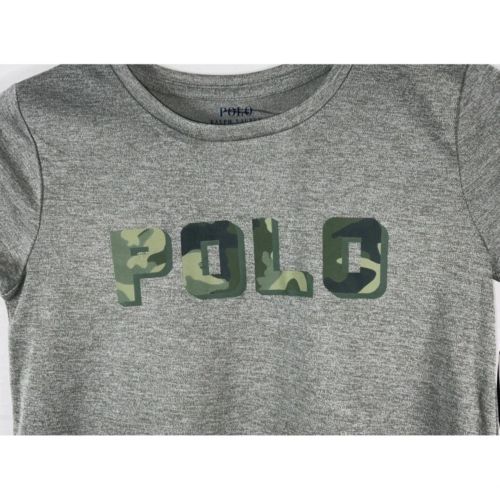 NWT Youth Polo‎ Ralph Lauren Gray Heather w/ Green Camo POLO Logo T-Shirt 8-10